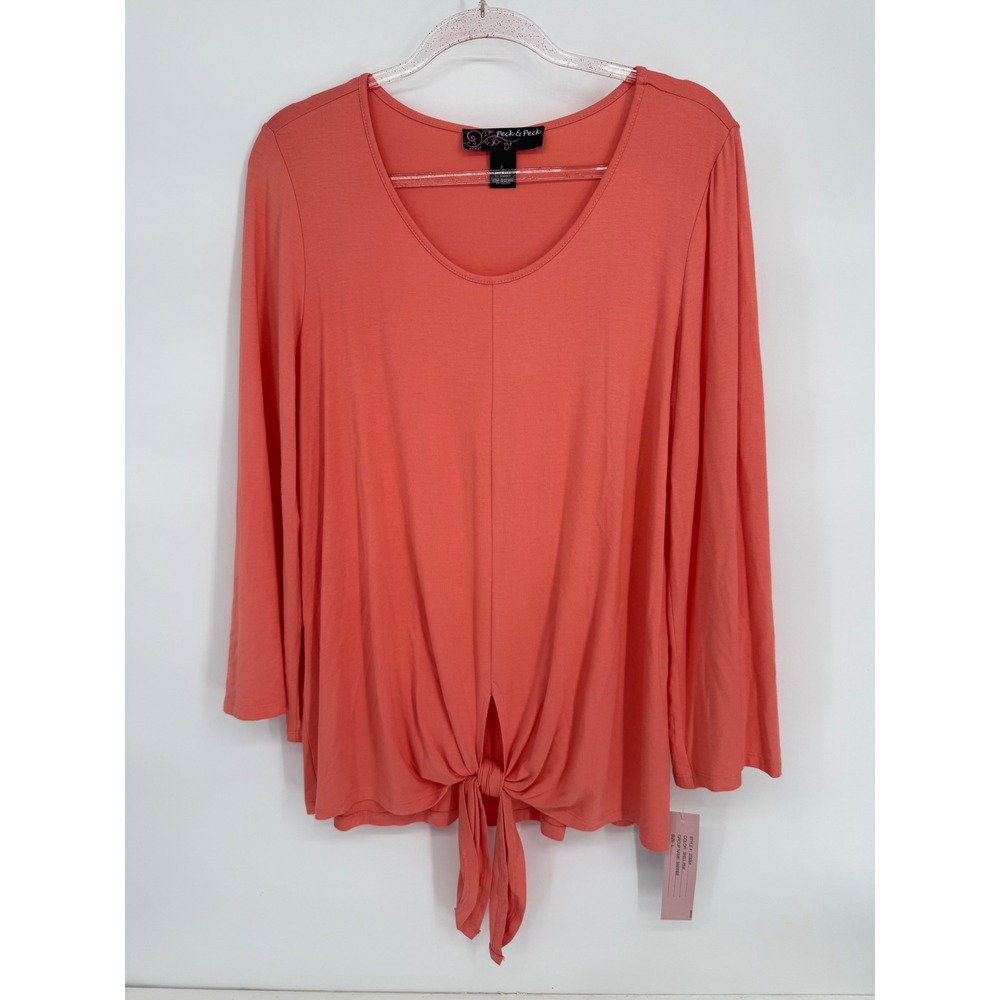Peck & Peck Womens Shell Pink Tie-Knot Front Scoop Neck Top ST8264 NWT Size L